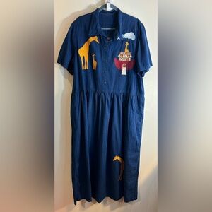 COTTON PICKIN’ by Betty Green Sz XL Dress 100% Cotton Animal Appliqués Vintage